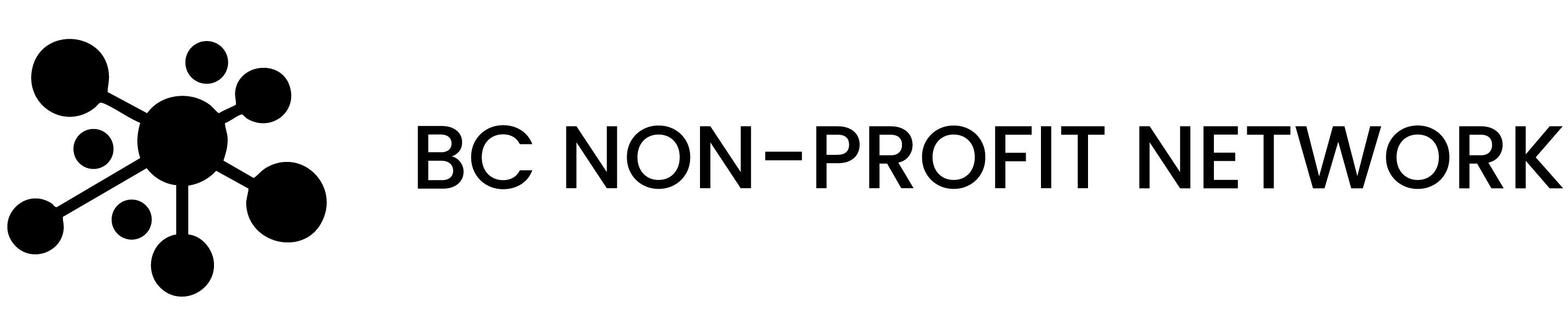 A interconnected set of bubbles is the icon shown in black on the left side of the words BC Non-Profit Network