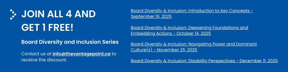 Promotional blue banner with white text highlighting a Buy 4 get one free discount for the Board Diversity and Inclusion Series. 